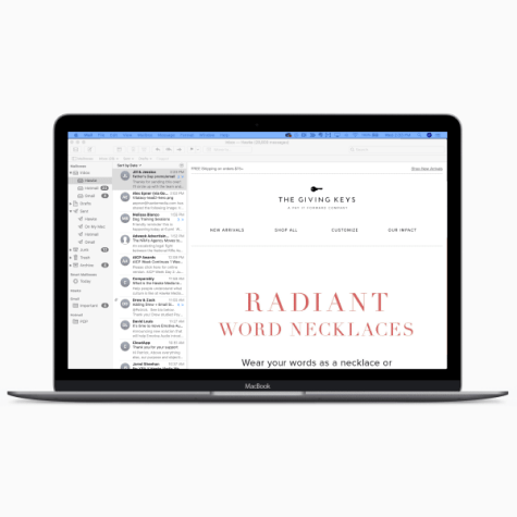 The Giving Keys laptop email mockup